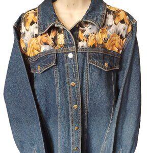 Denim Jacket with Horse Print
